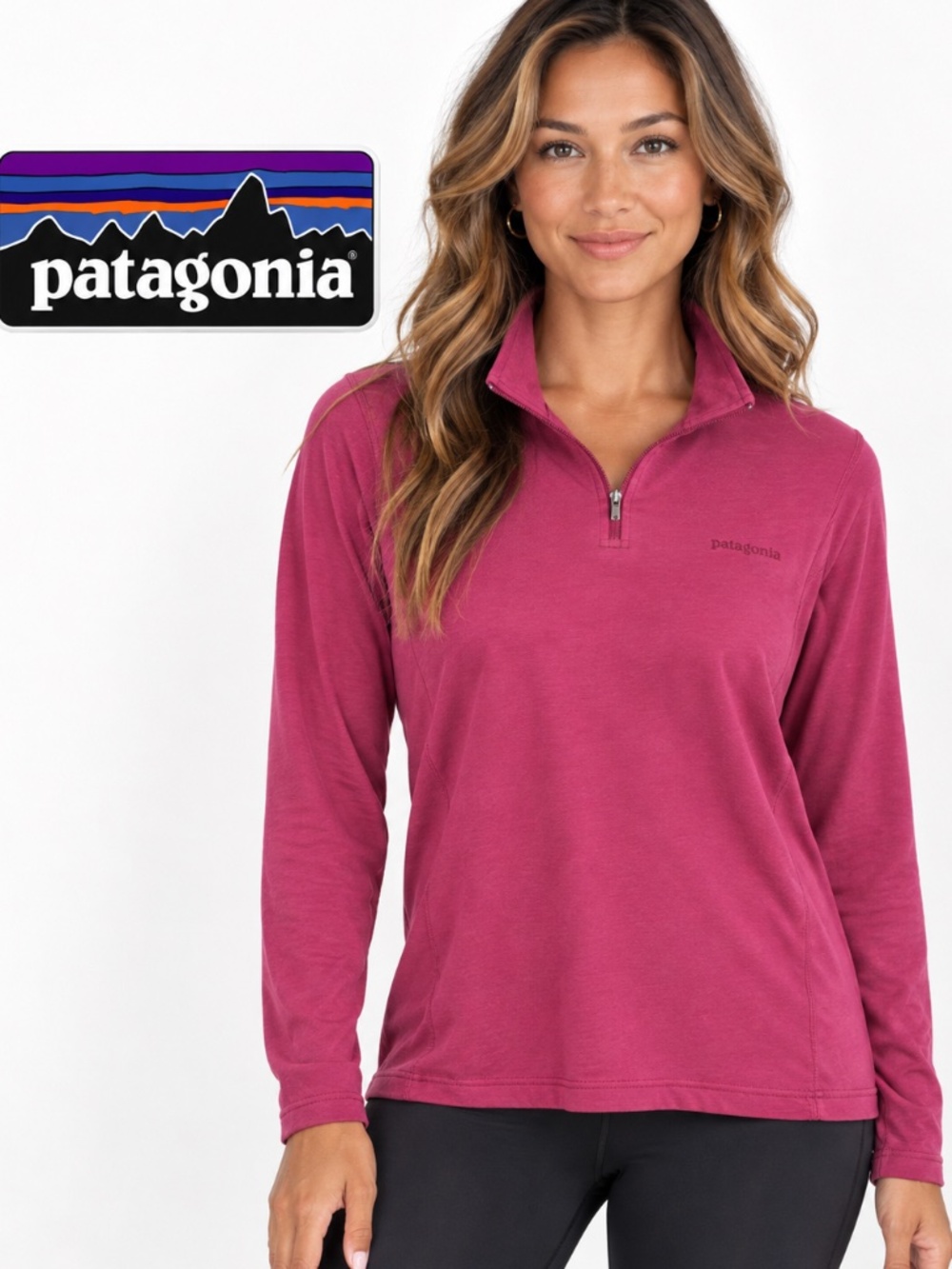 Patagonia women's berry-colored 1/4-zip cotton blend pullover layer